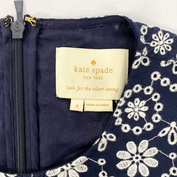 KATE SPADE SHORE NAVY WHITE EYELET A-LINE MIDI BELTED RUFFLE DRESS - 4 - Picture 8 of 11